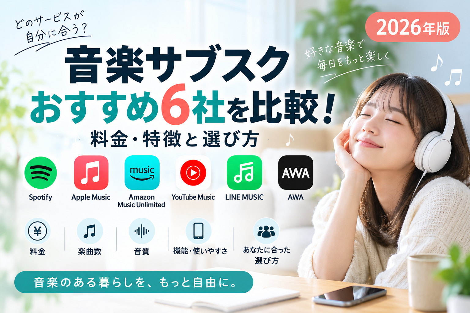 音楽サブスクおすすめ6社の比較